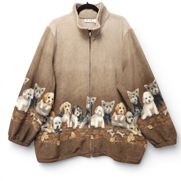 Vintage Blair Puppy Dog Fleece Jacket Womens Size 3XL Brown Full Zip Puppies